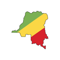 Obraz premium Republic of the Congo map outline filled with the national flag colors of green yellow and red