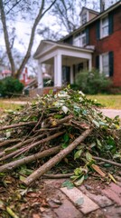 Obraz premium High-quality photo of pile of yard cleanup clippings Branches and limbs.