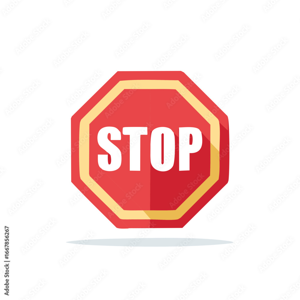 Poster red octagonal stop sign with yellow border and shadow