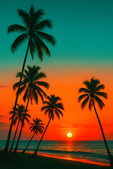Obraz premium Tropical Palm Tree on Sandy Beach with Turquoise Ocean