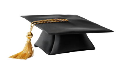 Graduation Cap Icon: A classic black graduation cap with gold tassel, signifying academic achievement and the culmination of years of hard work, sitting elegantly, against a clean backdrop.