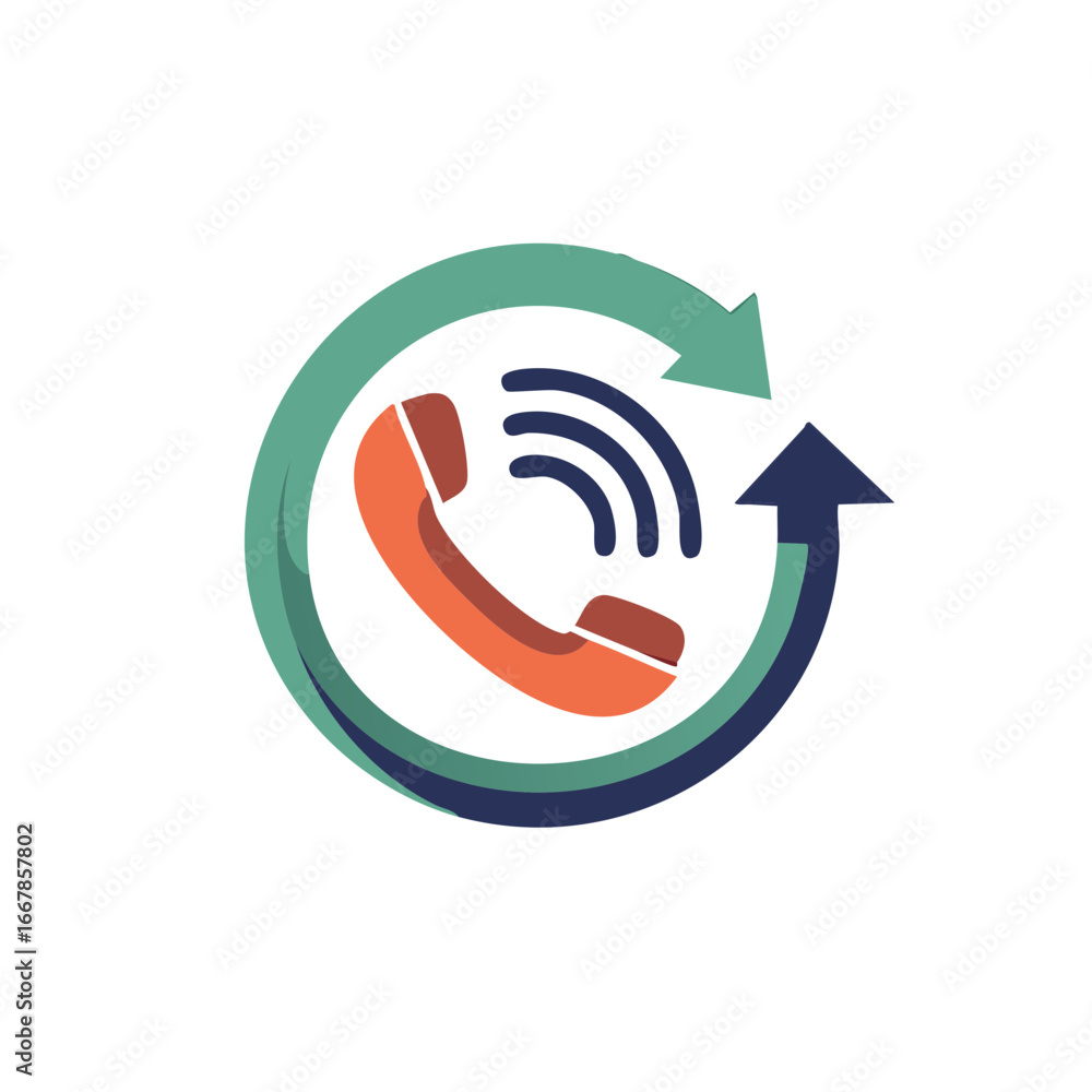Poster call center communication icon with phone receiver and circular arrows for support