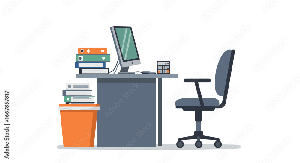 Poster minimalist office workspace with computer and documents in a clean design