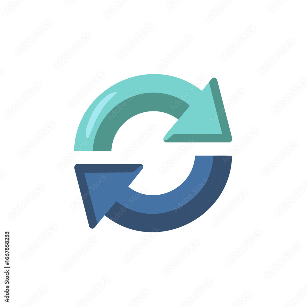Poster circular arrows icon with turquoise and blue colors representing refresh and restart