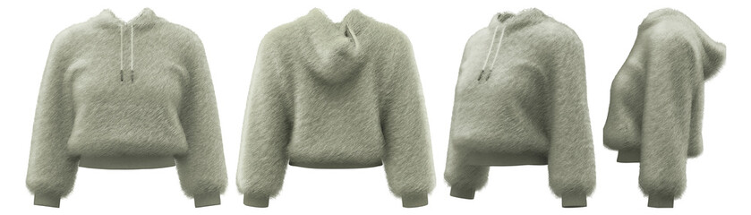 Realistic 3D rendering of soft fleece hoodie design in gray © puruan