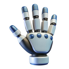 3d robotic hand with blue accents isolated on transparent background