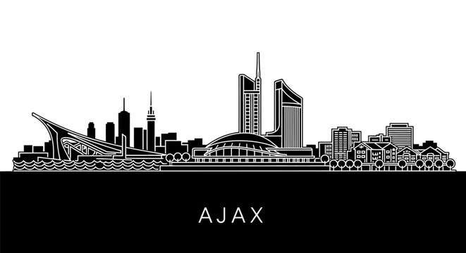 Minimalist Black and White Ajax Ontario Skyline