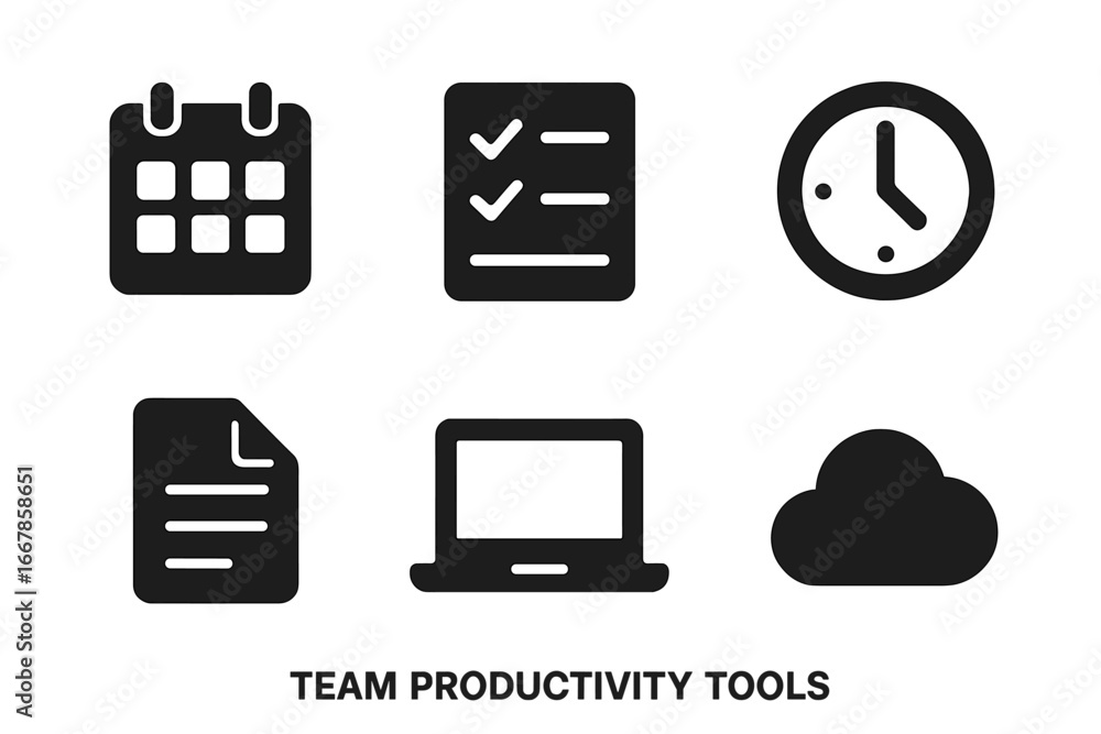 Aufkleber solid icon set for team productivity and project management. business workflow and collaboration too