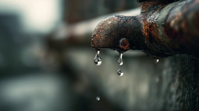 Rusty outdoor water tap dripping in focus
