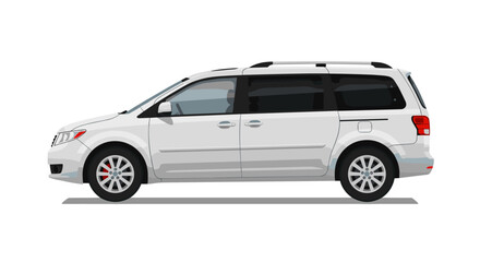 Realistic side view of a modern family minivan on white background