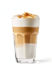 Layered caramel coffee drink in a glass