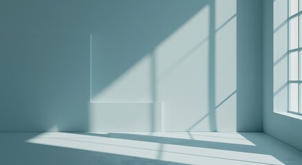 Obraz premium Light-filled, minimalist room with pale blue walls and shadows