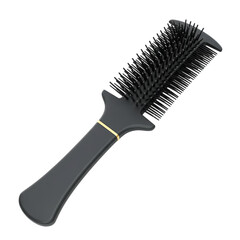 Black hair comb with a curved handle, isolated on transparent background