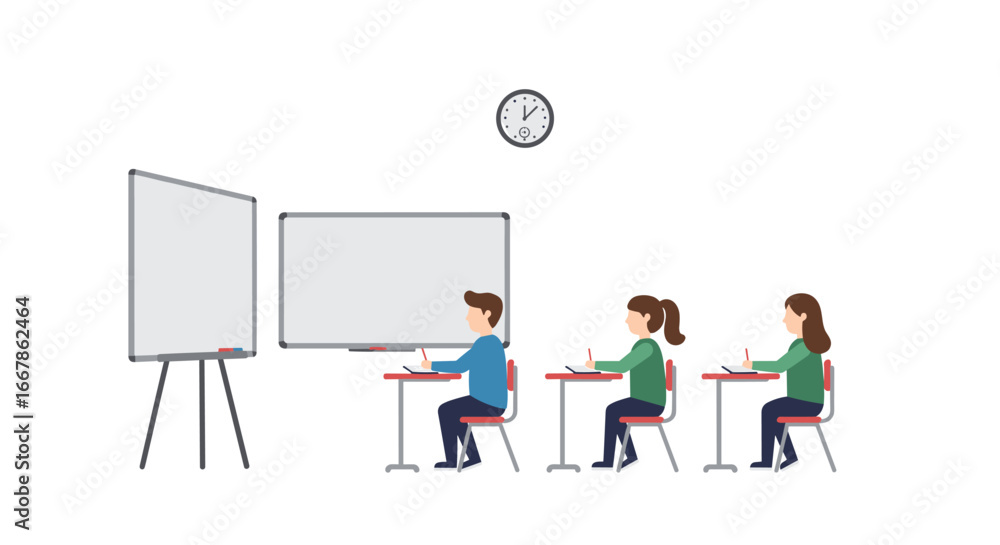 Aufkleber classroom scene with students using laptops in a minimalist design