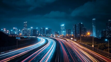 Obraz premium Night city highway with light trails (3)