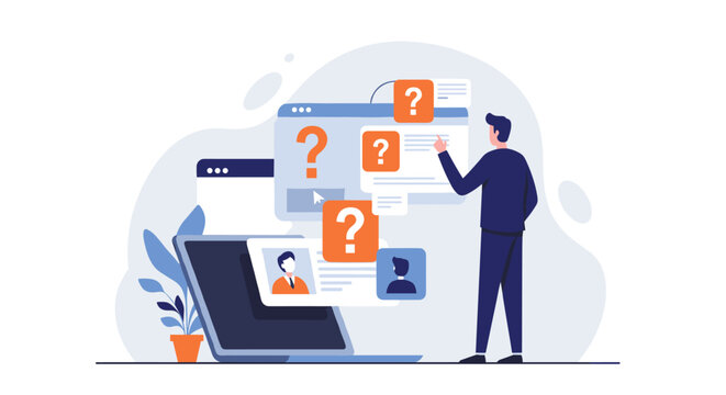 Businessman facing online communication challenges in modern workspace