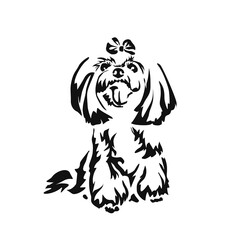 Vector drawing of a dog. Black and white gestalt design of a funny pet. Little doggy. Cute animal illustration.
