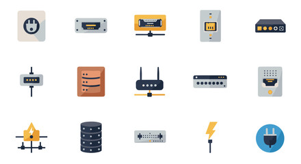 Modern flat design network and technology icons set