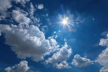 Bright sun shining through fluffy clouds