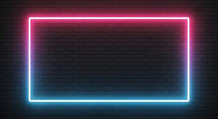 Vibrant neon frame glows against a dark brick wall, creating a modern, eye-catching backdrop for any design project.