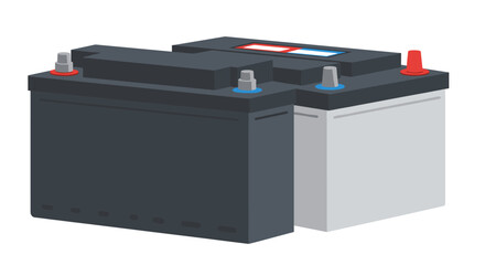 Set of car batteries in flat design with terminals and caps