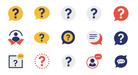 Colorful question mark icons set for communication and support themes