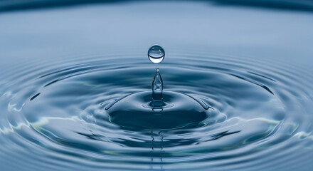 Dynamic water droplet creating ripples, perfect for refreshing beauty, wellness, and spa concepts, embodying purity and serenity with liquid motion