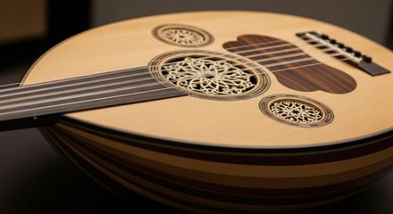 Close-up of a Beautiful Arabic Oud, Middle Eastern Stringed Instrument