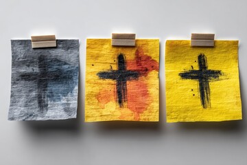 Ash Wednesday crosses on colored paper
