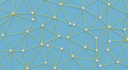 Abstract geometric network of glowing nodes and lines on a blue background