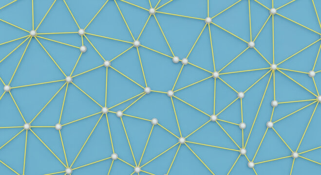 Abstract geometric network of glowing nodes and lines on a blue background