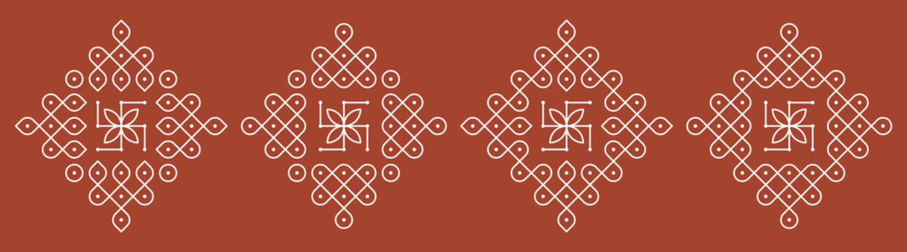Set of Indian folk art pulli kolam. editable home decor patterns.