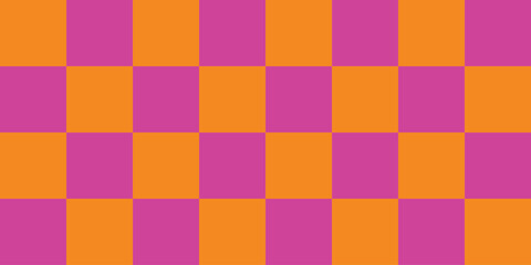 Retro diner seamless orange and pink checkerboard tablecloth and floor tile pattern