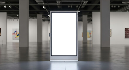 Empty Digital Screen Mockup In Contemporary Exhibition Room
