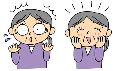 驚きと喜びの表情セット 高齢者 女性 ベクター