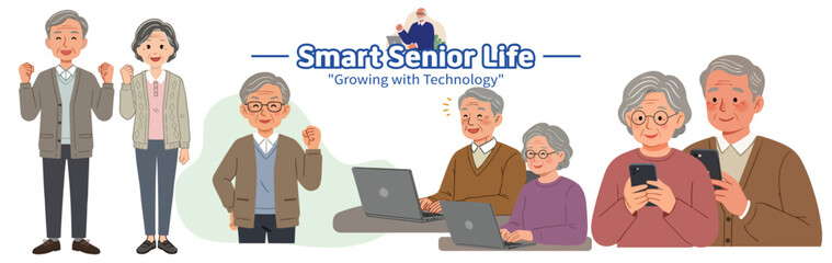 Senior Technology Education – Elderly Using Smartphone and Laptop