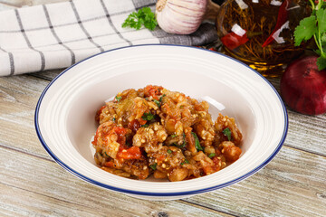 Grilled vegetables salad - Eggplant, tomato and pepper