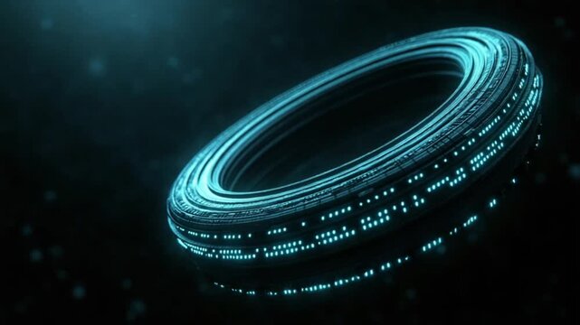 Dark ringed structure with glowing light patterns