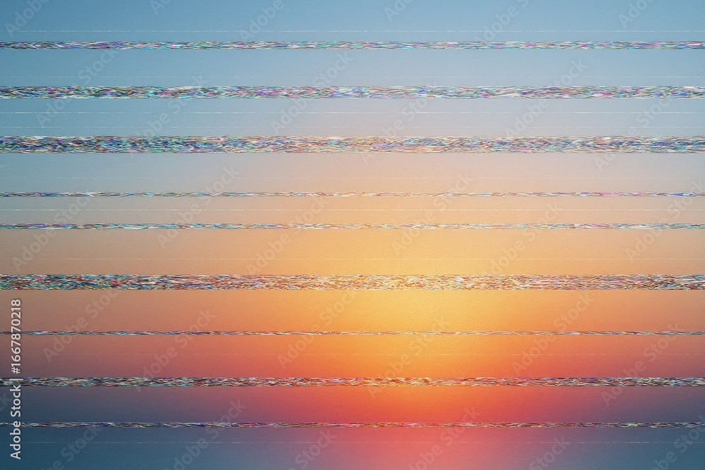Poster abstract light lines over a sunset gradient background with iridescent distortion effect expressing 