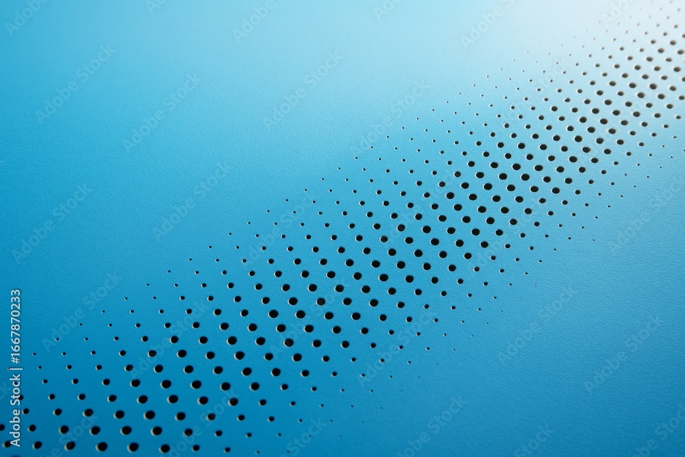 Poster abstract halftone dot pattern on smooth blue background with gradient lighting effect, creating a mo