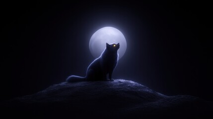 Mystical fox silhouette illuminated by full moonlight