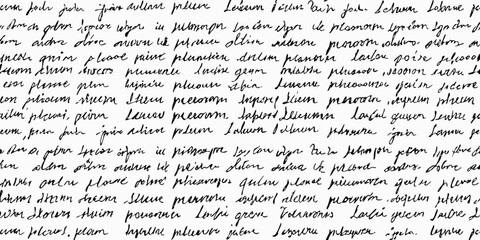 Handwritten Text Seamless Pattern Black Ink on White Background