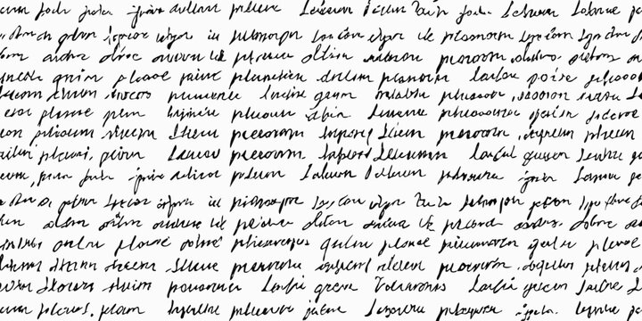 Handwritten Text Seamless Pattern Black Ink on White Background
