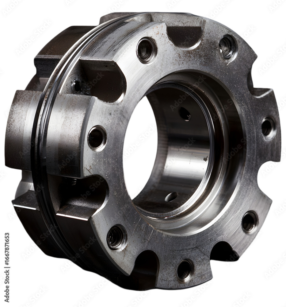 Aufkleber close-up view of a metallic mechanical part showcasing intricate design and precision engineering