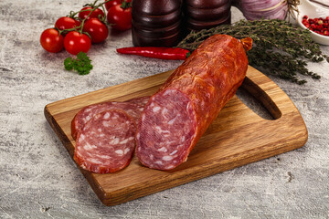 Italian pork Salchichon sausage with slices