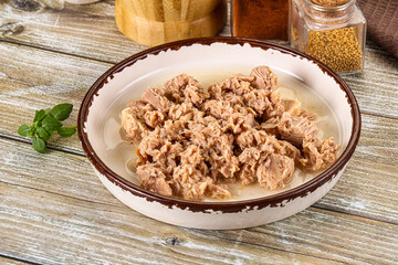 Canned tuna fish in the bowl