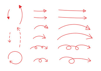 シンプルな手描き矢印アイコン素材セット赤