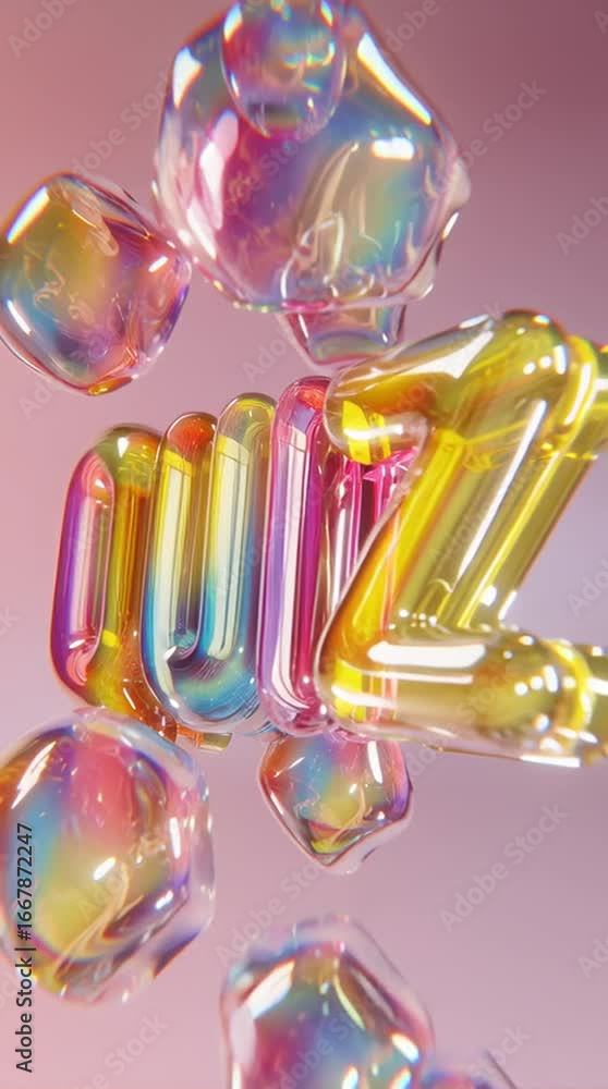 Poster abstract bubbles with text: a mesmerizing 3d rendered composition features iridescent bubbles and te
