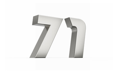 3d Silver number 71 Seventy one sleek metallic look isolated on white background, 3d illustration
