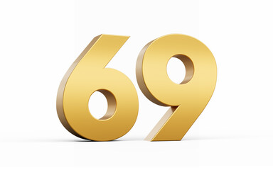 3D Golden number 69 Sixty nine isolated on white background, 3d illustration